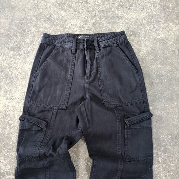 Banana Republic Cargo Ankle Pants Womens 0 Black Ankle Jogger Loose Waist 26 - Picture 2 of 8